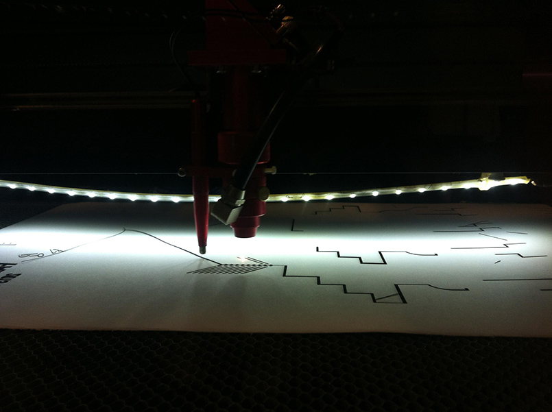 laser cutting the stencil for the interactive paint